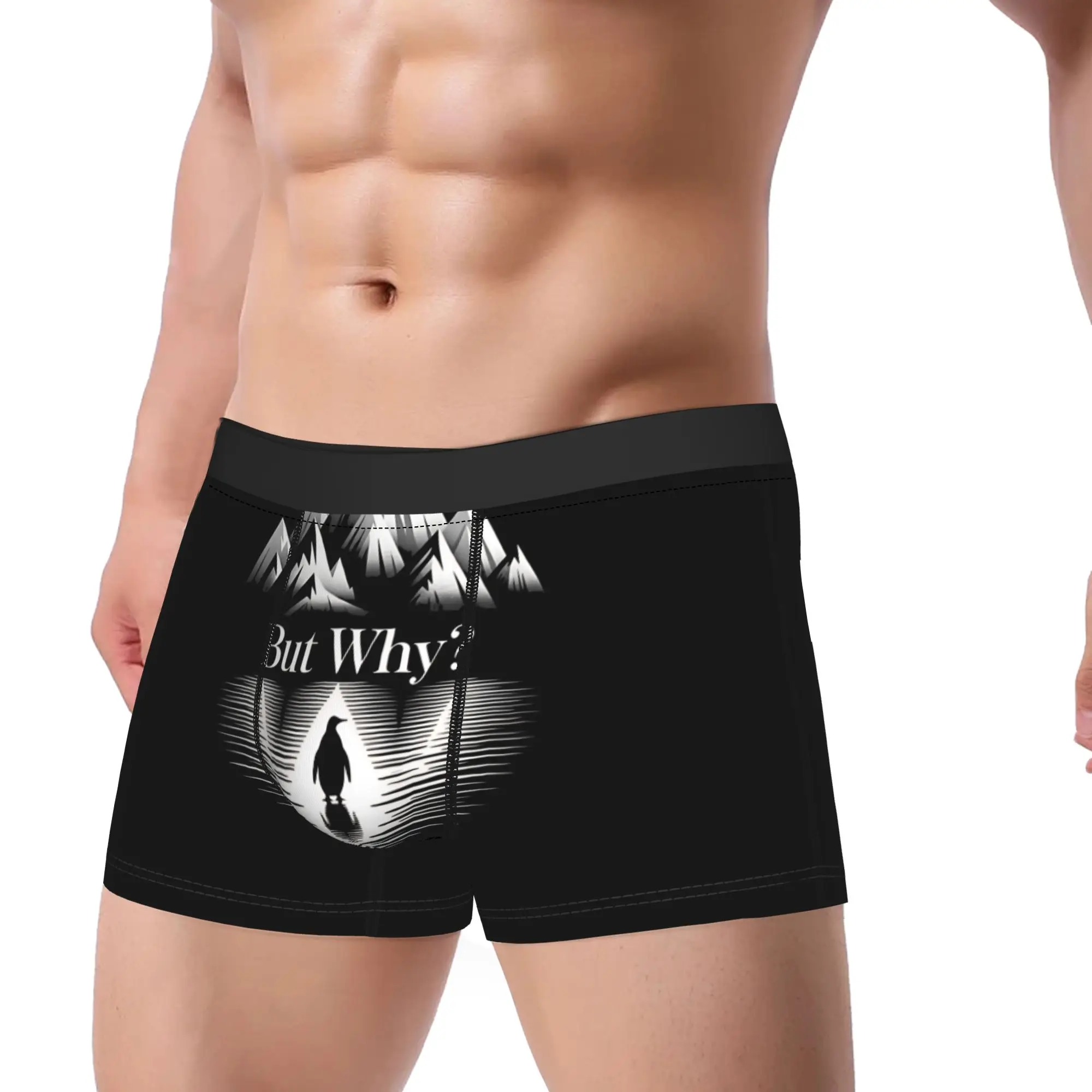

But Why Penguin Abstract Arctic Animal Silhouette Design Underwear Men Boxer Brief Comfortable Boxershorts Plus Size Panties