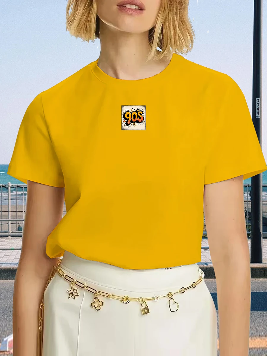 ผู้หญิงฤดูร้อน 90's พิมพ์ Gothic Crop TOP Streetwear Grunge VINTAGE Casual เสื้อยืดแขนสั้นสีฟ้า Y2k เสื้อผ้า