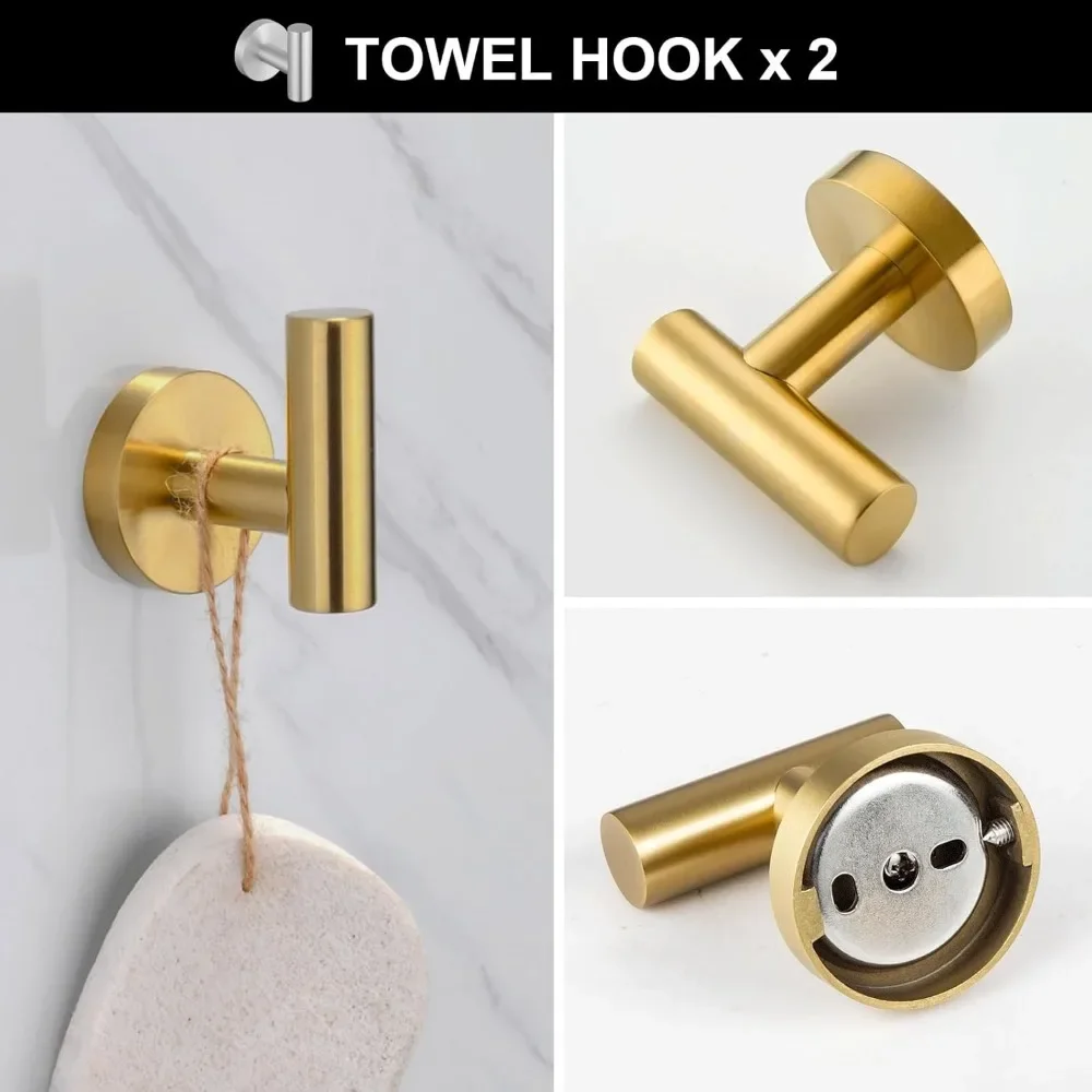 5-Piece Brushed Gold Bathroom Hardware Accessories Set, Gold Towel Bar Holder Set Towel Rack Set Stainless