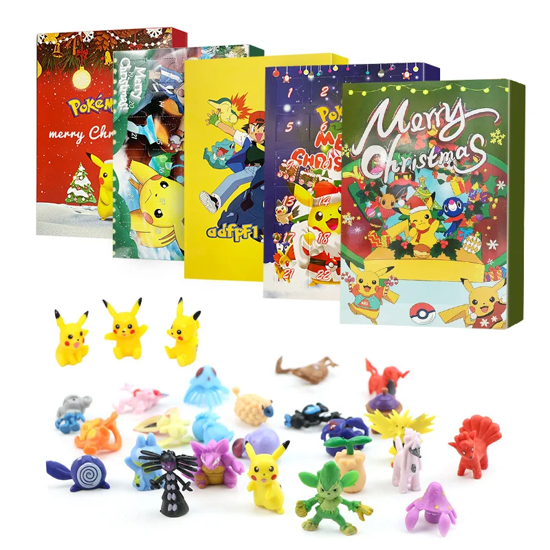 Caja de calendario de adviento de Pokémon para niño, 24 mini figuras de acción de Pikachu, regalo de Navidad y Halloween, Feliz Navidad, verde, 2024