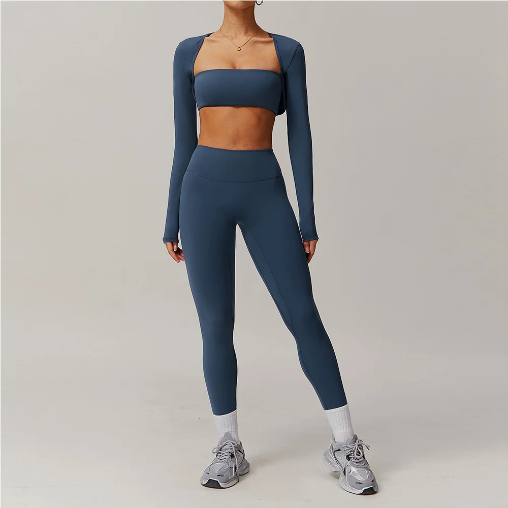 New Yoga Set 2/3PCS Gym Clothes Sportswear  Suits For Women Fitness Long Sleeved Jacket Tracksuits Sports Bra Gym Leggings Set