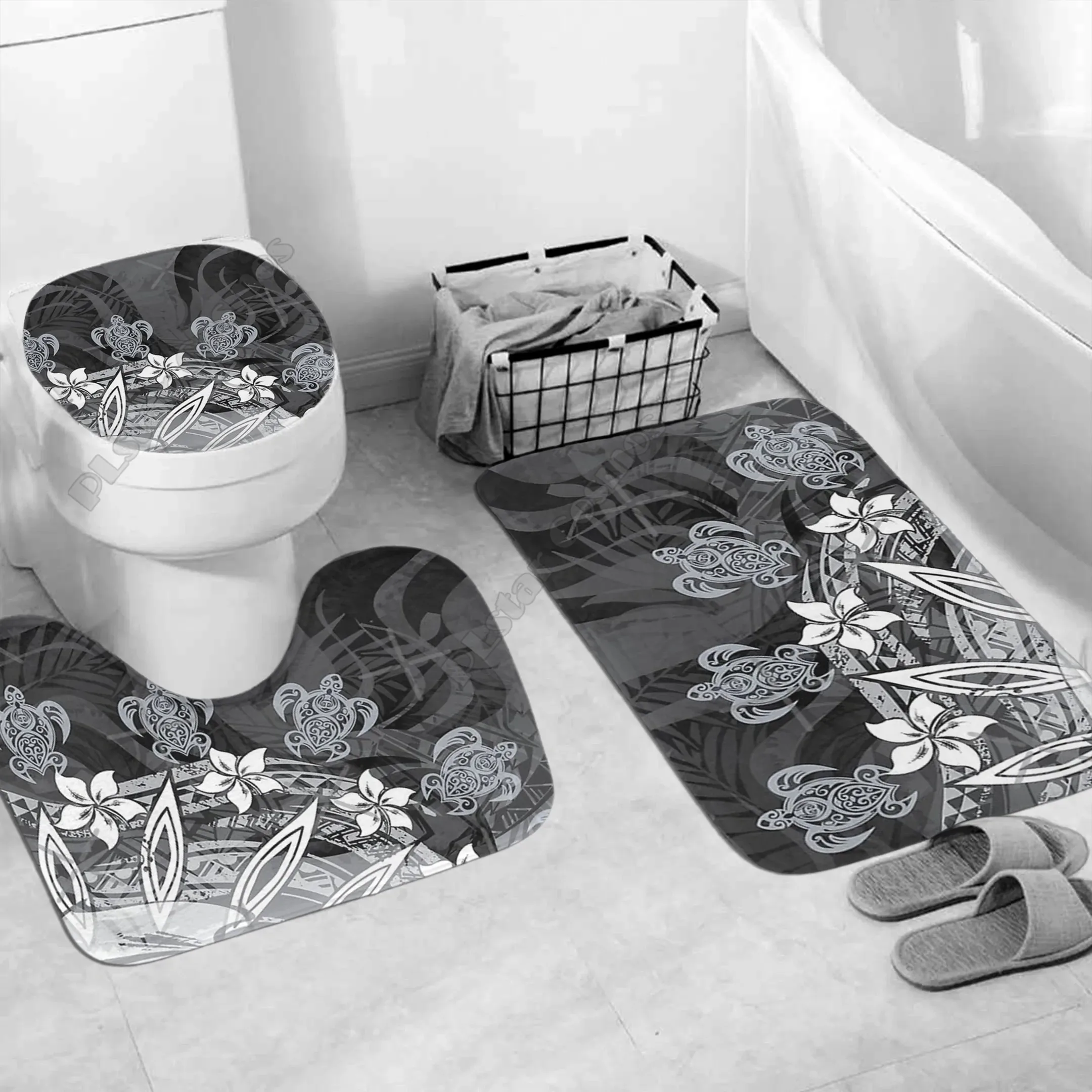 Polynesian Home Set - Polynesian Tribal Abstract Bathroom Set 3D printed Bathroom Pedestal Rug Lid Toilet Cover Bath Mat Set