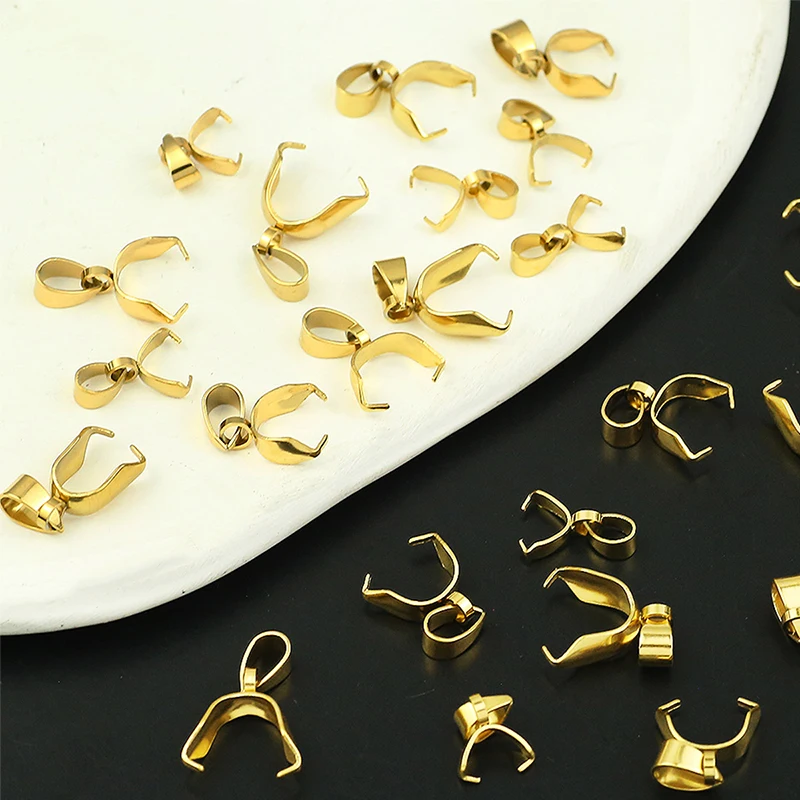 Stainless Steel Gold Color Melon Seeds Buckle Pendants Pinch Bail Clasps For Necklace Earings Connectors DIY Jewelry Making 10pc