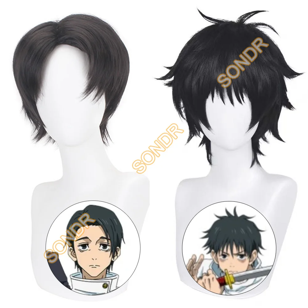 애니메이션 Jujutsu Okkotsu Yuta 코스프레 가발 남자 검은색 짧은 머리 할로윈 파티 카니발 롤 플레잉 의상 액세서리 합성 가발