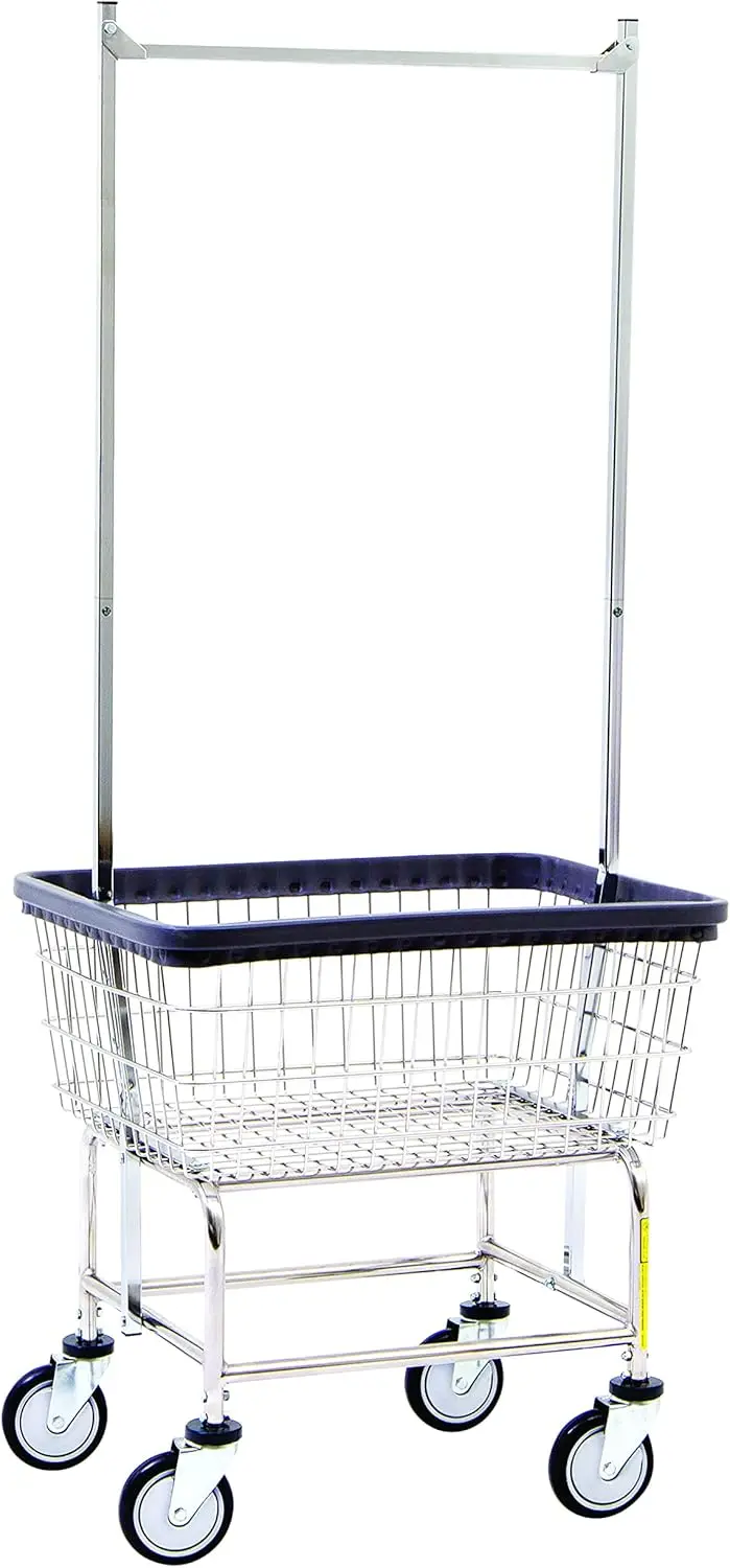 Wire Laundry Cart with Double Pole Rack 2.5 Bushel  Steel Frame with-Seven™ Anti Rust Coated Basket Commercial  Industrial