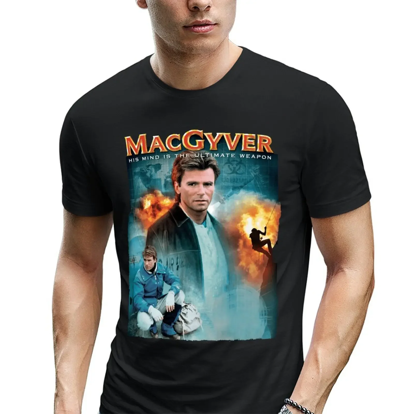 Graphic  Macgyver V2 R D Anderson Poster Tv Series T Shirt Black All Sizes  Eur Size