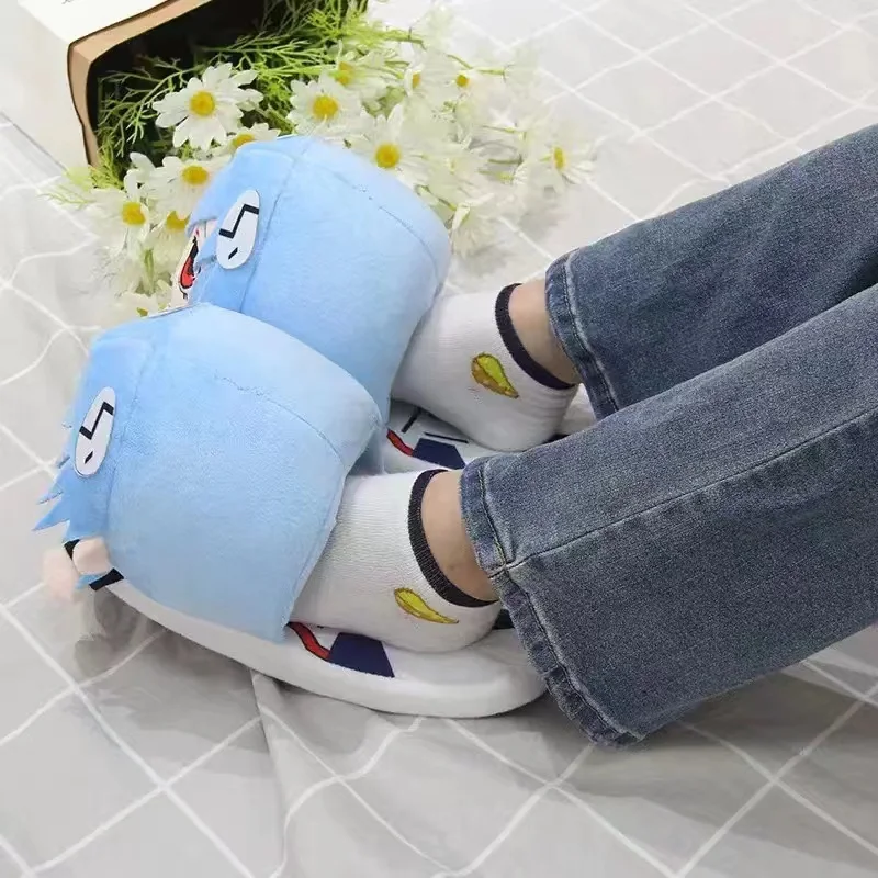 EVANGELION Rei Cotton Slippers Anime Plush Slippers for Men Women Cartoon Fluffy Shoes Home Indoor Slippers Winter Warm Shoes