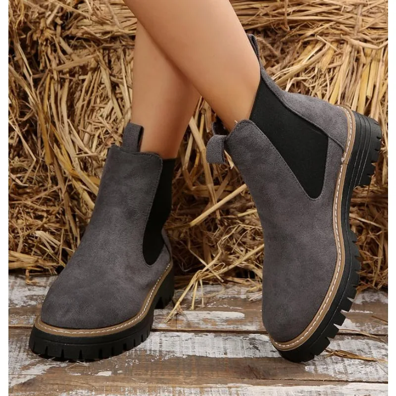 Women Ankle Boots Large Size Square Heel Round Toe Women Short Boots Leisure Daily Concise New Shoes for Women Zapatos De Mujer