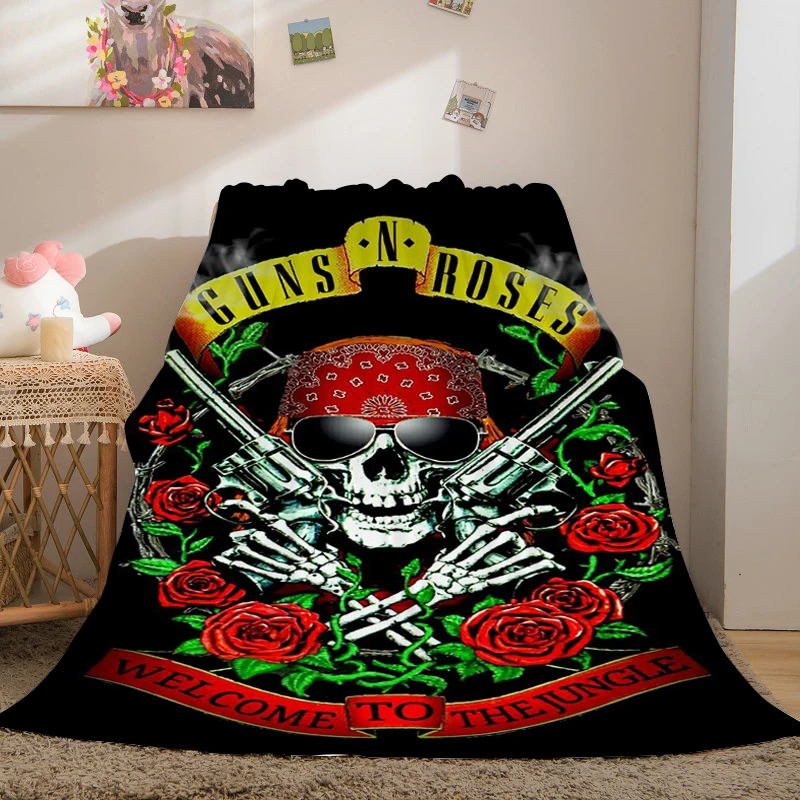 

Sofa Blankets for Winter G-Guns N' Roses Flannel Microfiber Bedding Warm Bed Fleece Camping Fluffy Soft Blankets King Size Gift