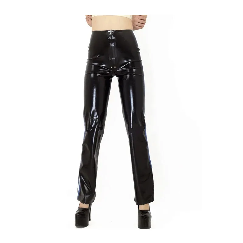 

Latex Trousers Handmade Black Pants with Front Zipper for Women Customize