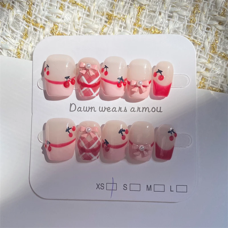 

Cute Short Handmade Press On Nails Sweet Pink French Kids/Adults Full Cover Fake Nails Wearable Nails Ballerina Artificial Girl