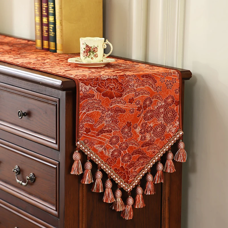 Jacquard Embroidery Table Runner Dining Room Table Runner TV Cabinet Cover Cloth Retro Classic Table Runner Kitchen Accessories