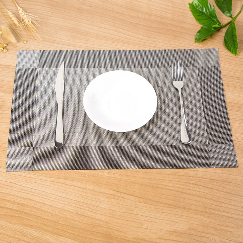 8Pcs Diagonal Frame Table Mats PVC Dacron Thermal Insulation Dining Placemats for Restaurant Home Hotel Store Gray Non-Slip