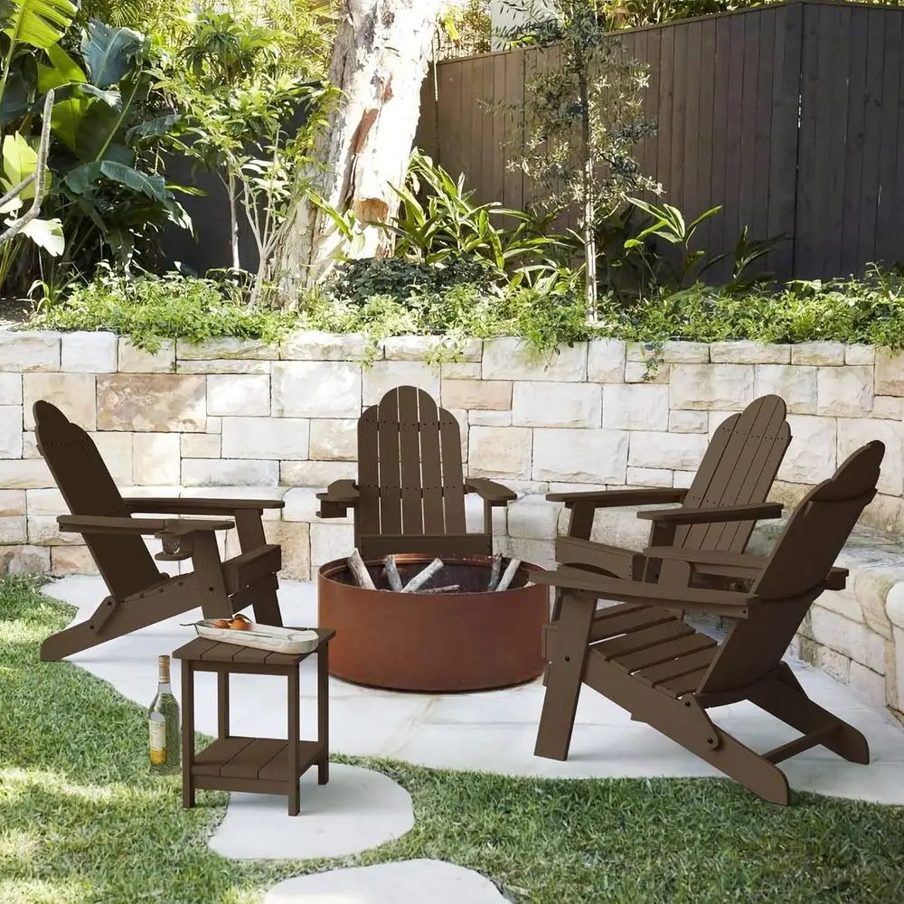 

Weather-Resistant Outdoor Patio Chair Set of 4, Heavy Duty 350lbs Capacity, Wood Texture, Suitable for Garden and Fire Pit Areas