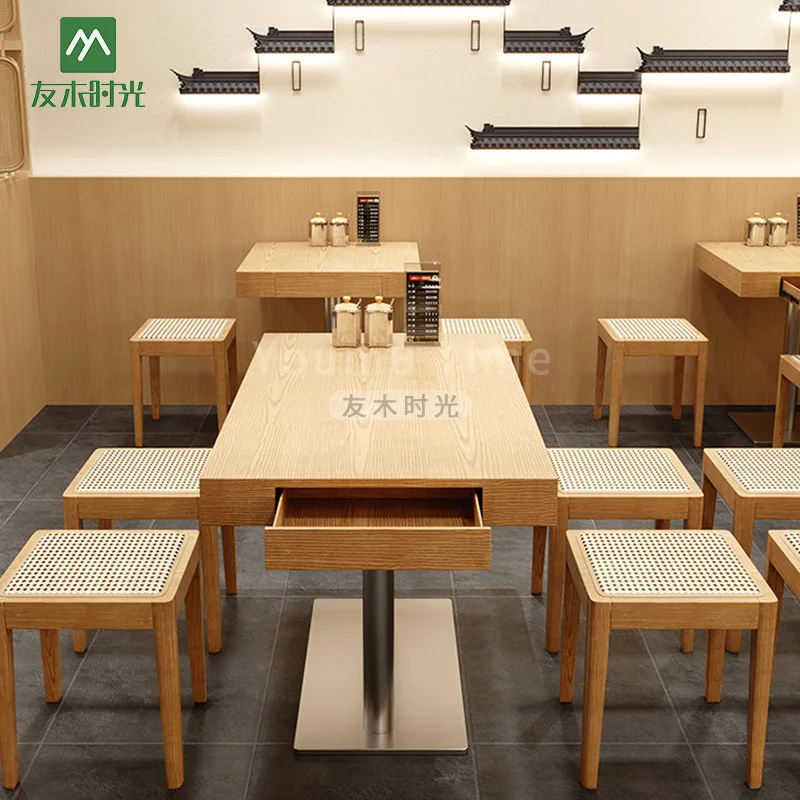 

Chain restaurant solid wood table and chair combination canteen hotel card seat sofa noodle shop rice noodle shop catering table