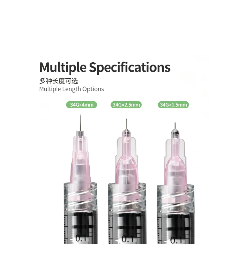 100Pcs Disposable Skin Prick Needle 34G Ultrafine Needle 1.5mm/2.5mm/4mm Sterile Independent Package Beauty Micro Injection Need
