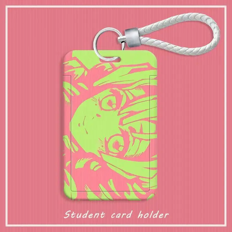 Demon Slayer Kamado Tanjirou ABS tarjetero deslizante llavero antipérdida moda creativa blanca cuerda corta accesorios de cubierta de tarjeta