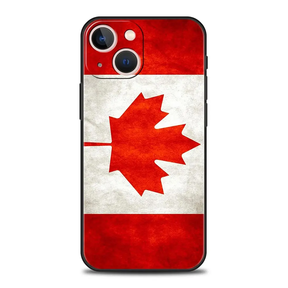 Maple Canada Flag love Football Soft Phone Case For iPhone 11 12 13 15 14 Pro Max X XR XS 7 8 Plus SE 2020 Luxury Black Cover