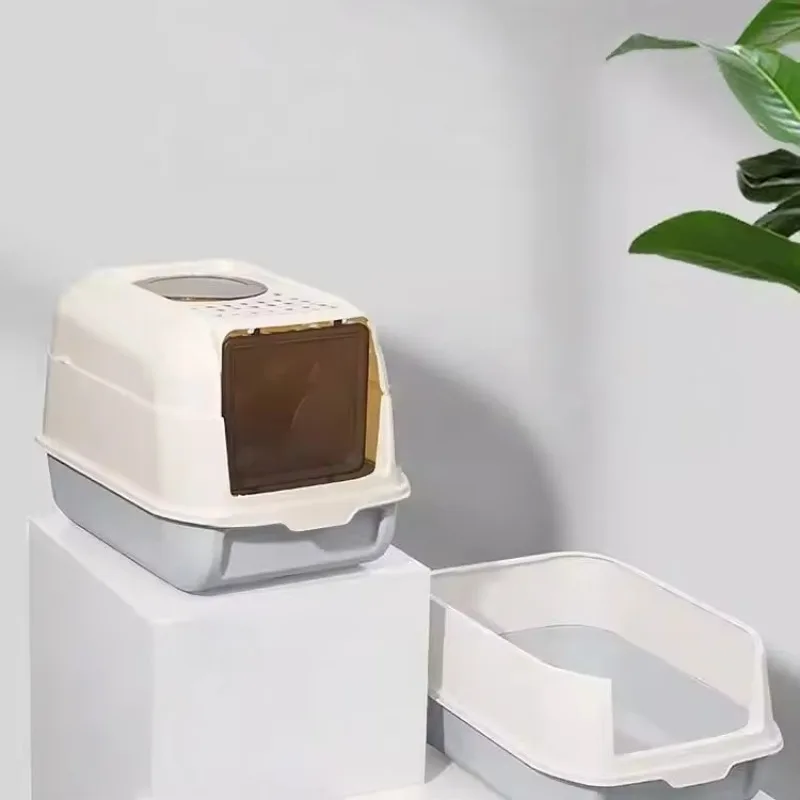

Plastic Kitty Litters Boxes Bin Cabinet Large Cat Toilet Ventilation Enclosed Furniture with Spacious Space and Removable Tray