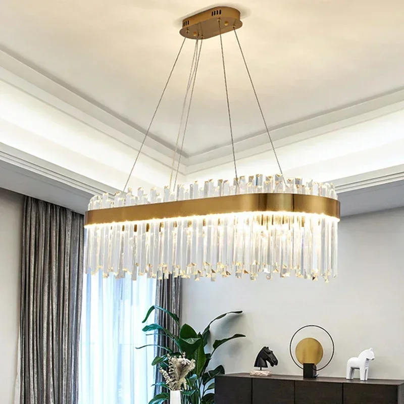 Luxury Modest Crystal Ceiling Pendant Light for Living Dining Table Room Kitchen Gold Hanging Chandelier Home Decor Indoor Lamps