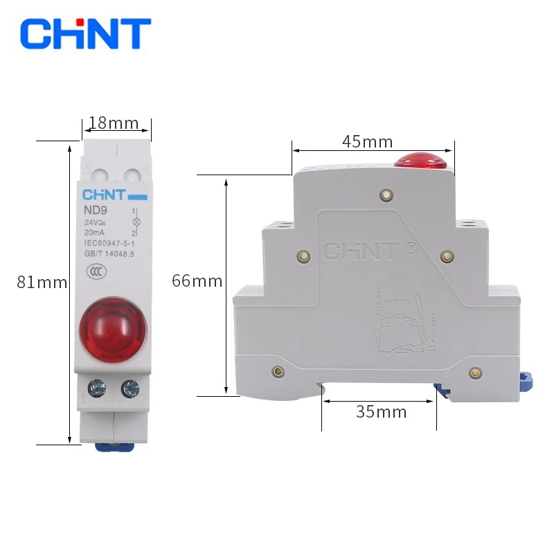 1PC CHINT ND9 PILOT LIGHTS LED RED GREEN AC/DC 24V 220V Modular DIN Rail Lamp High Quality Indicator Light