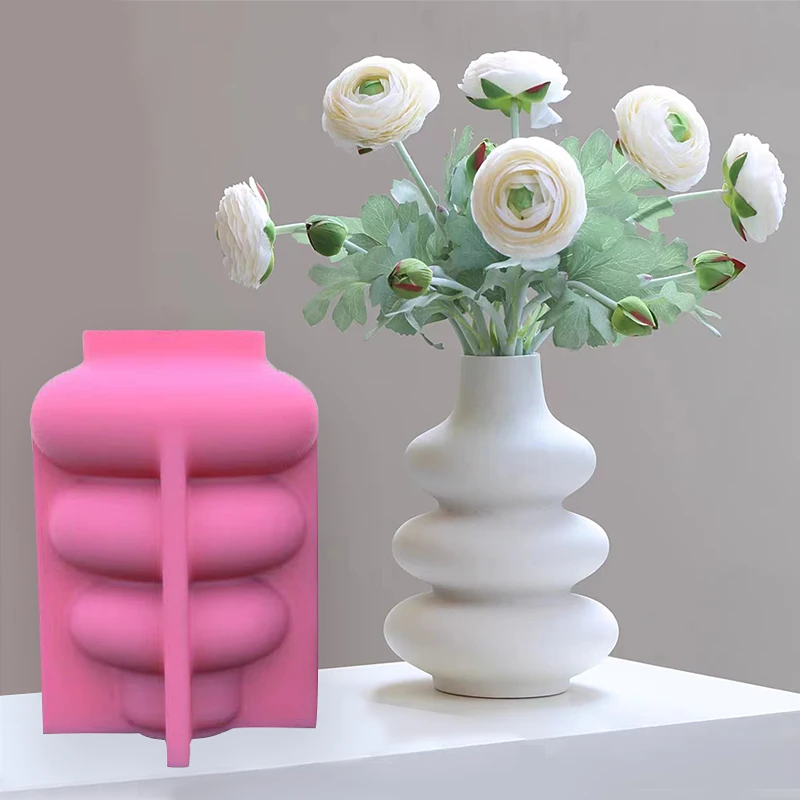 

Large 21cm Nordic Circular Stacked Vase Silicone Mold Geometric Shape Vase Concrete Cement Plaster Making Mould Home Decor