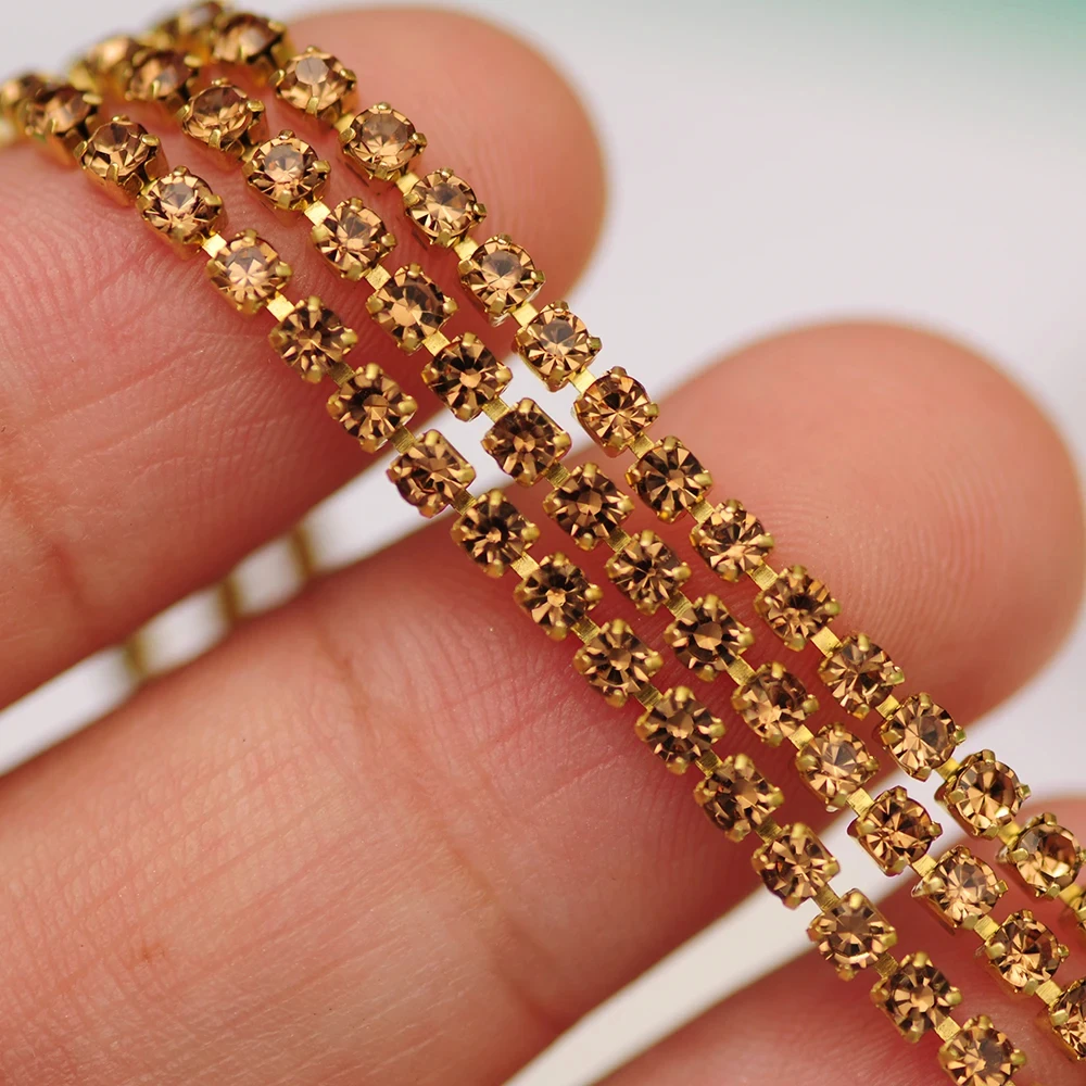 10m Goldboden Glitzer-Glas-Kristall-Strass-Kette zum Aufnähen für DIY-Schmuck, Näharbeiten und Bekleidungszubehör – Detail 8