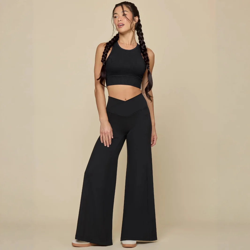 売れ筋レディーススポーツワイドレッグパンツハイウエストファッション多用途伸縮性ヨガドレープストリートコンフォートパンツ女性用