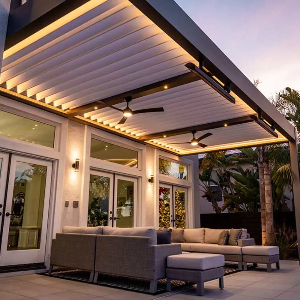 Modern Patio Aluminum Frame Pergolas for Garden with Waterproof Adjustable Louvered Pergolas Electric Motorized Custom Size