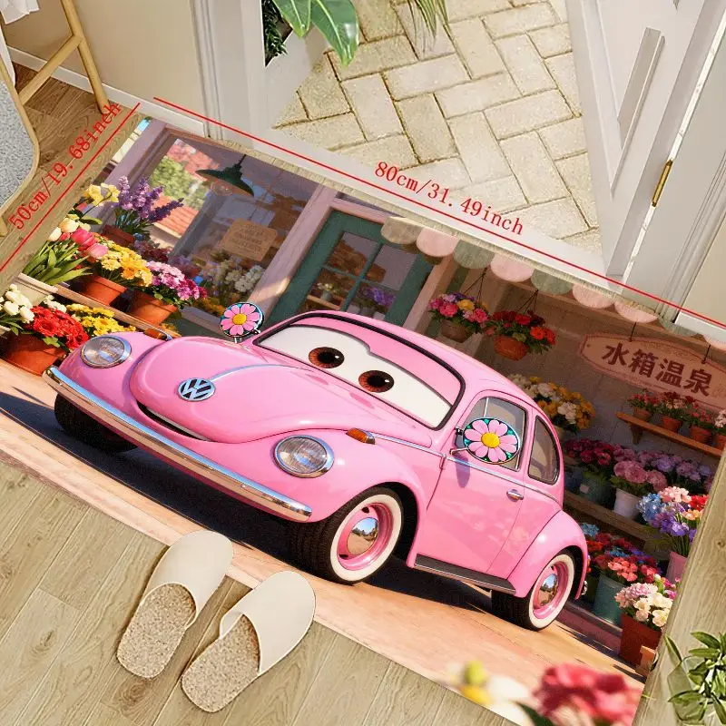 Tapis de sol de voiture de dessin animé rose Adorable, voiture de Style coccinelle mignon avec miroirs marguerite et Design de magasin de fleurs vibrant, Ar doux antidérapant 1 pièce