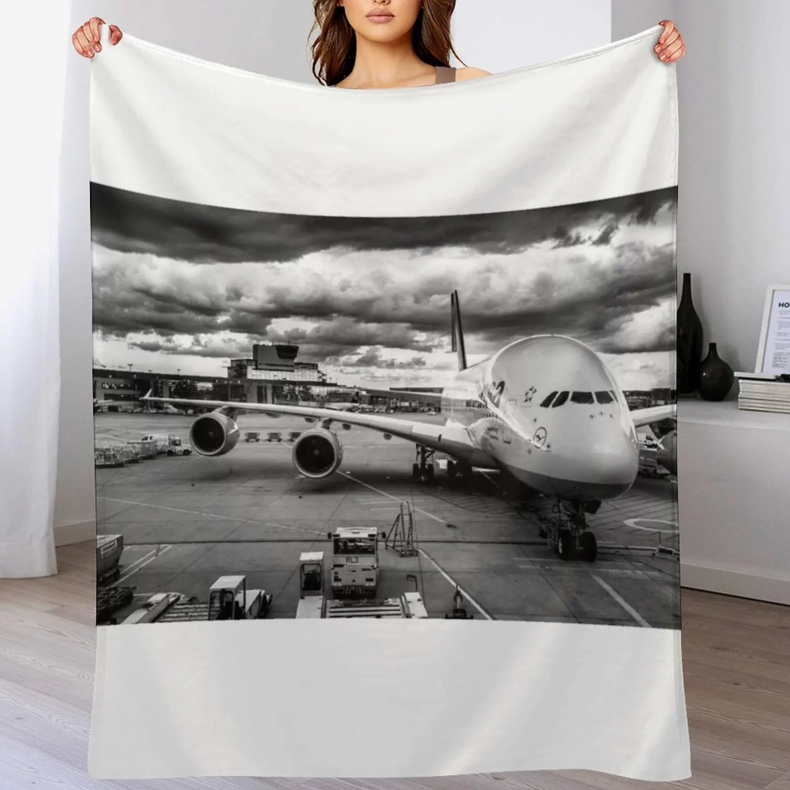 Lufthansa Airbus A380 monochrome Throw Blanket anime valentine gift ideas Blankets