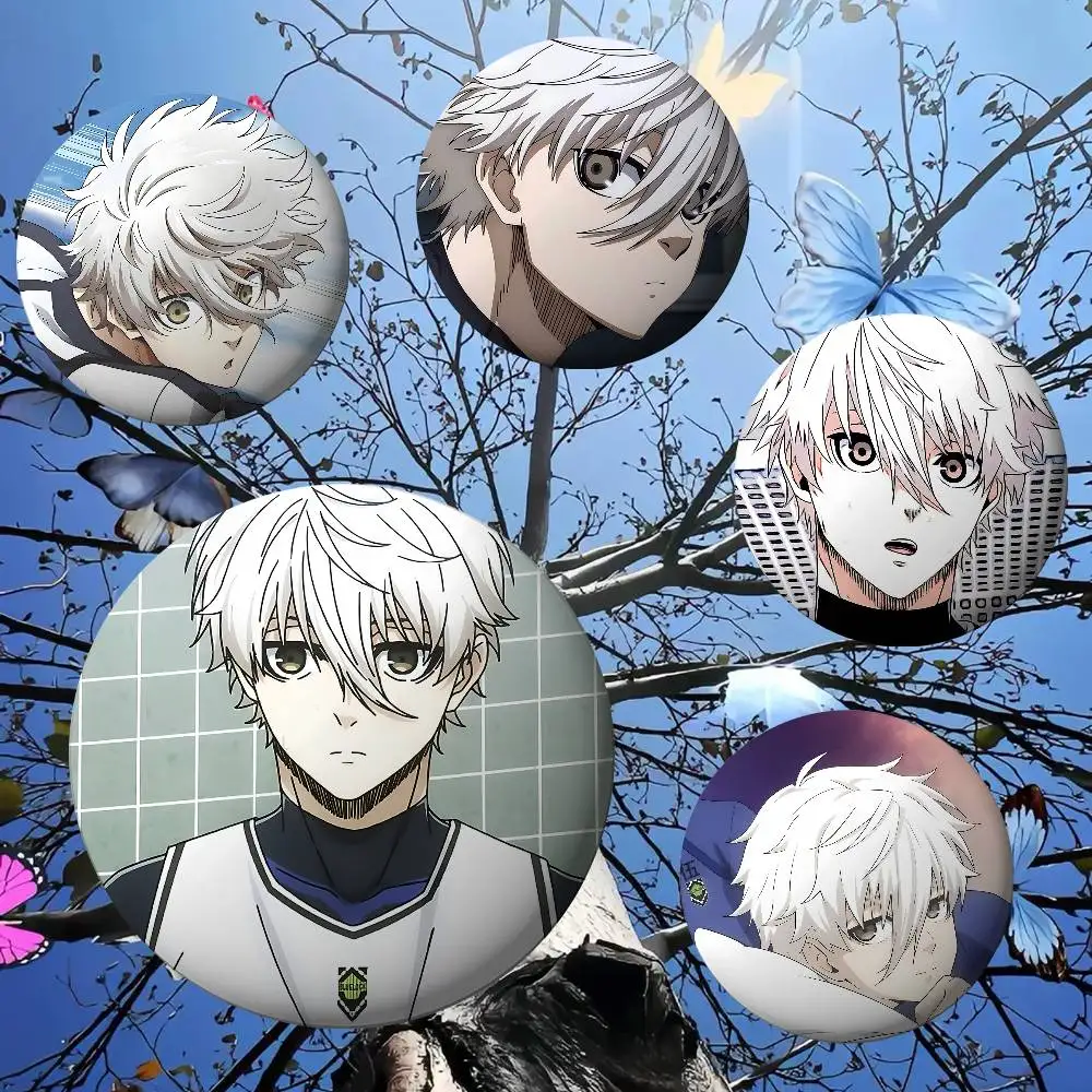 Anime Seishiro Nagi Premium Tinplate Round Lapel Pins: Cute Badge Brooches For Shoulder Bag Accessories, Souvenir Gifts