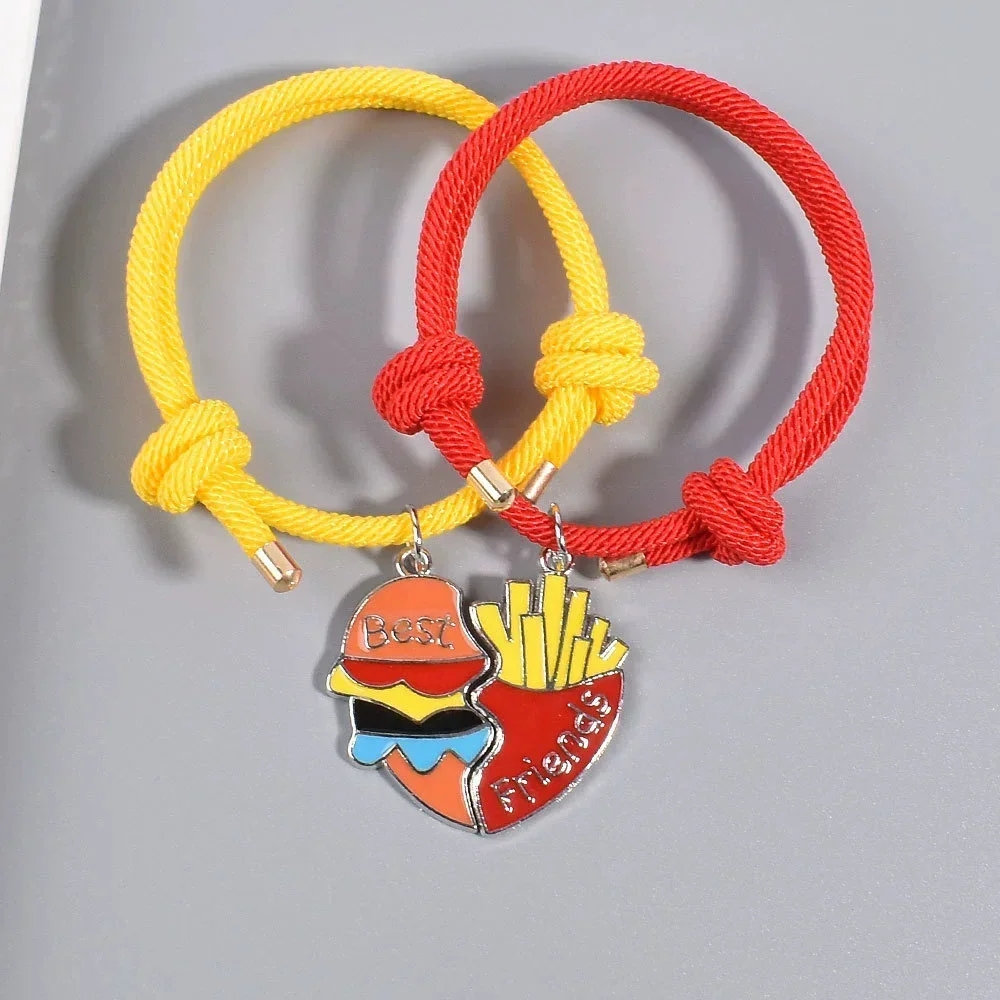 Lovely Hamburger Chips Heart Charm Bracelet, Cute Friendship Bracelet Set of Handmade Weaved Jewelry for Friends 2026