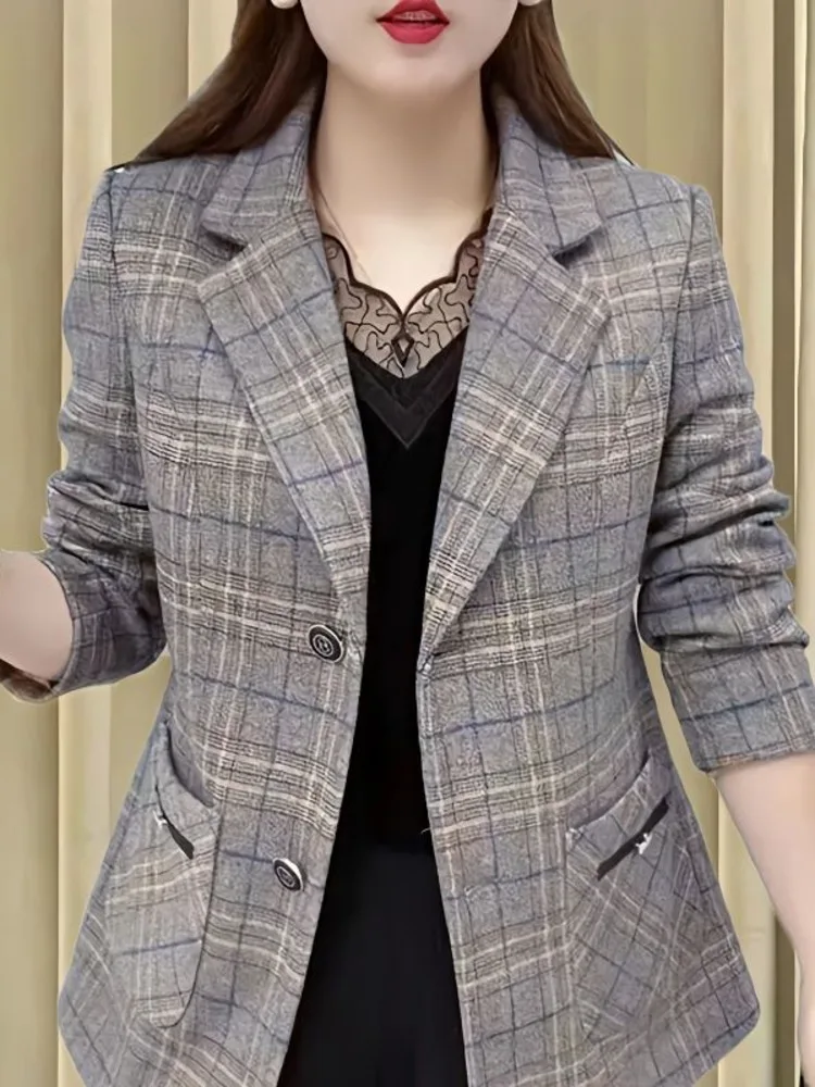 New Women Office Work Fashion Style Long Sleeve Vintage  All-match Chic Single Breasted Turn Down Elegant Casual Blazer