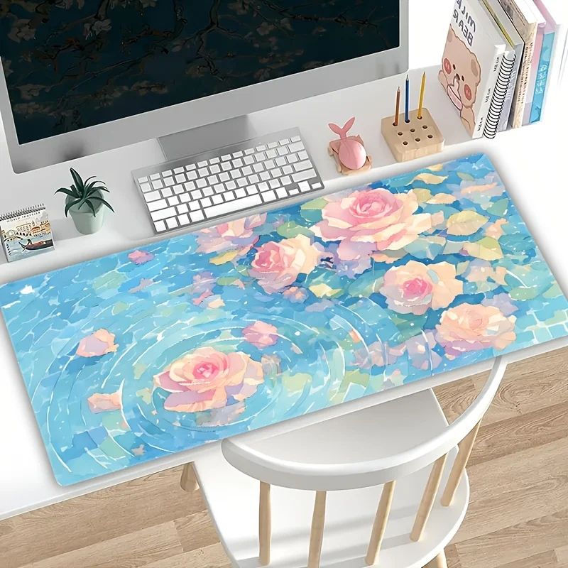 

Pink Flower Pattern Design Mouse Pad Large Rubber Anti-slip PC Desk Accessories Mousepad for Office&Gamer Keyboard Mat Decor Rug