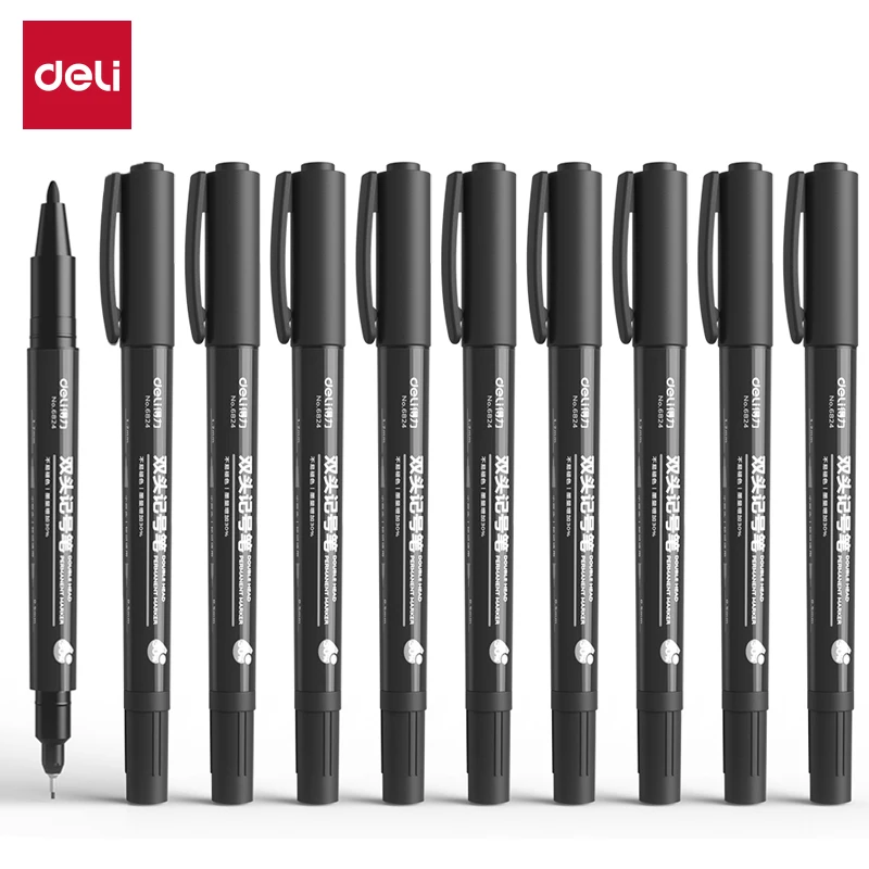 Deli Double-Ended Oil-Based Marker Set 12 Pieces Fine/Thick Art Sketching Outline CD Marking Tool for Students