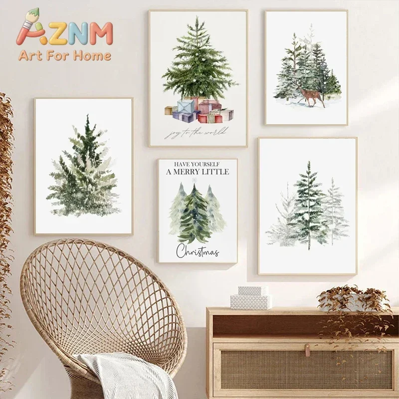 Abstract Christmas Tree Wall Art Canvas Painting Posters and Prints Merry Christmas Forest HD Picture For Living Room Home De