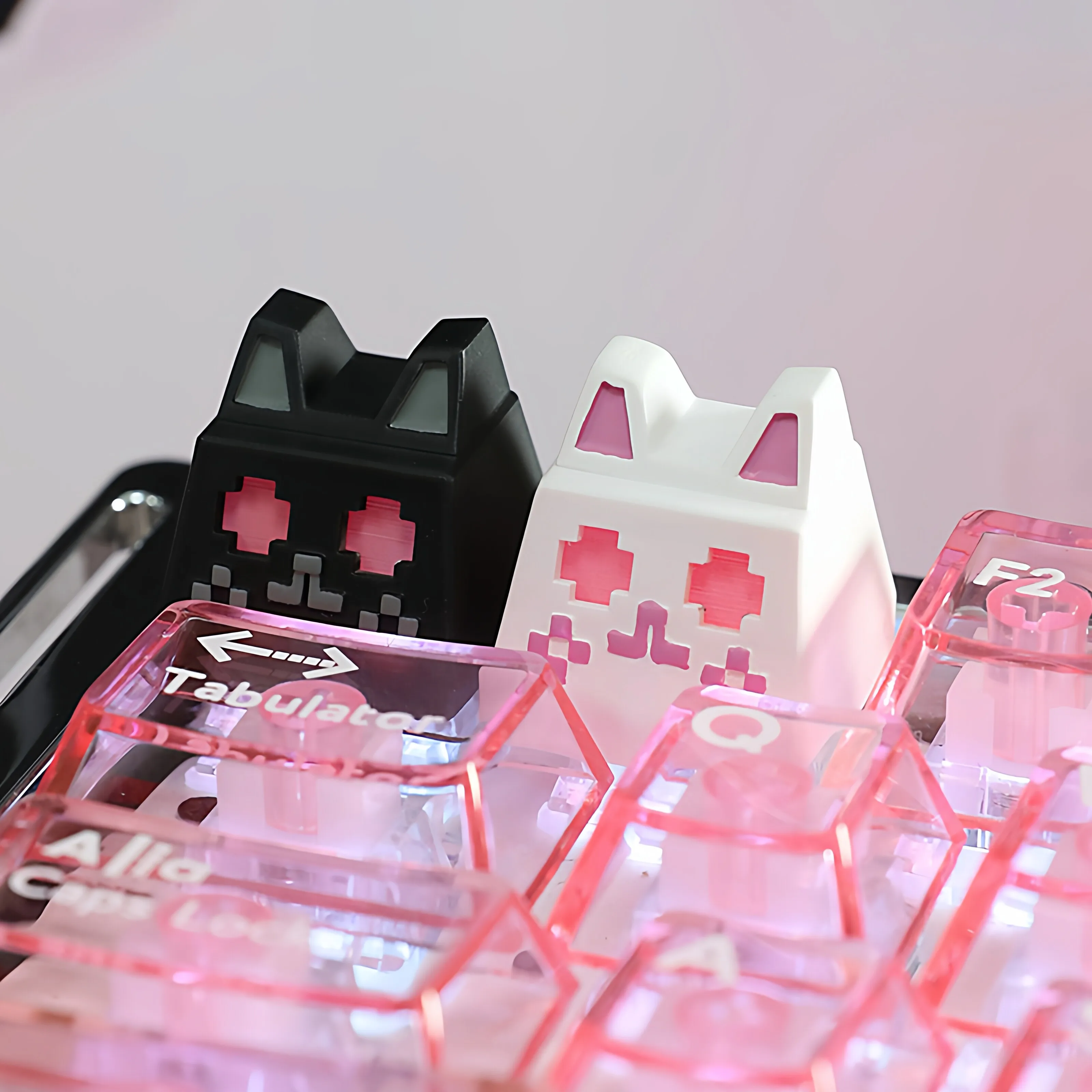 Custom QiaoQiaoMei Pixel MeowTranslucent Keycap,3D Cute Single ESC,Artisan Custom Mechanical Keyboard Accent,Resin or 3D Printed