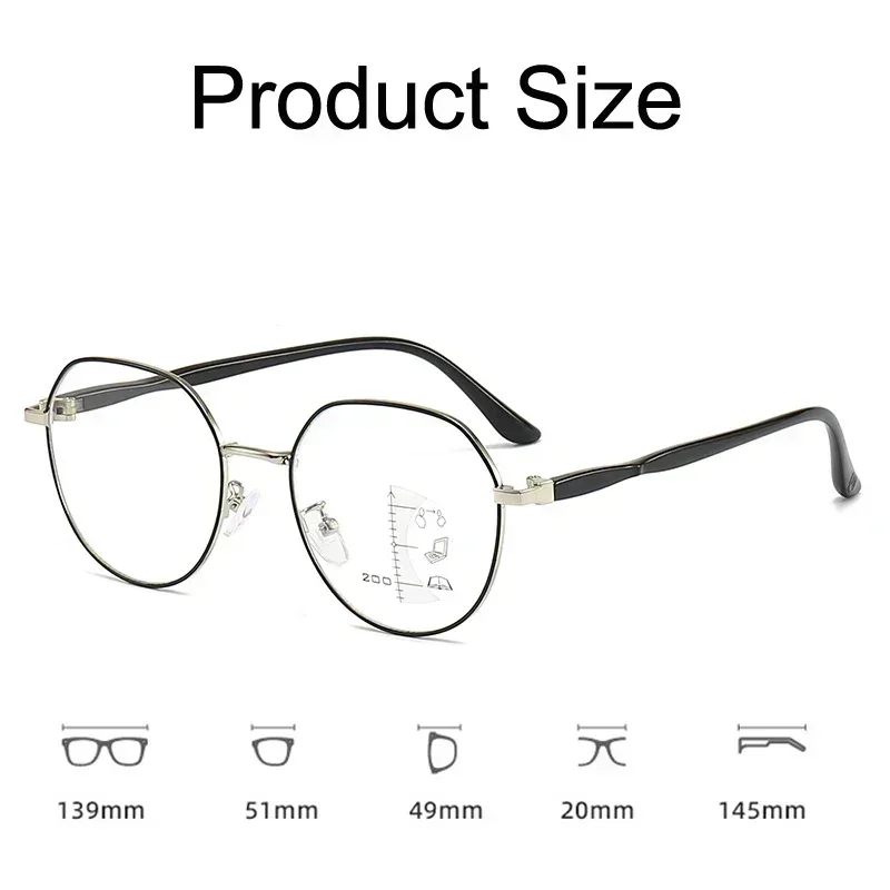 New Style Multifocal Reading Glasses Women Round Frame Near and Far Eyeglasses Men Ladies Luxury Vintage Diopter Presbyopia