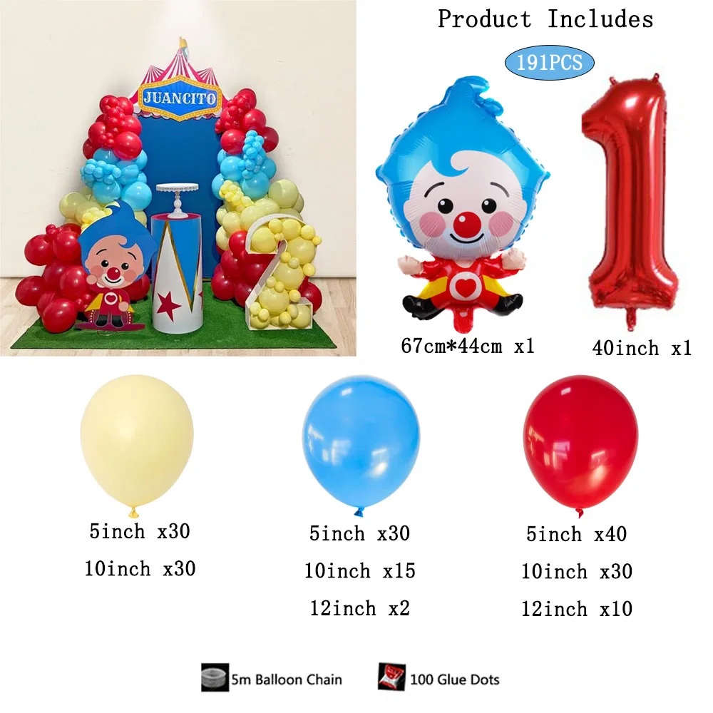 191pcs Plim Clown Foil Number Balloons Blue Red Latex Air Globos Children Baby Shower Birthday Party Decorations Kids Gifts Toys