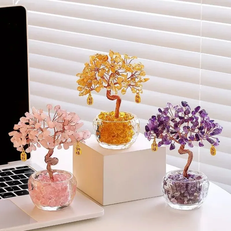 Blessing Crystal Money Tree Treasure Basin God of Wealth Decor Entryway Home Office Desk Wealth