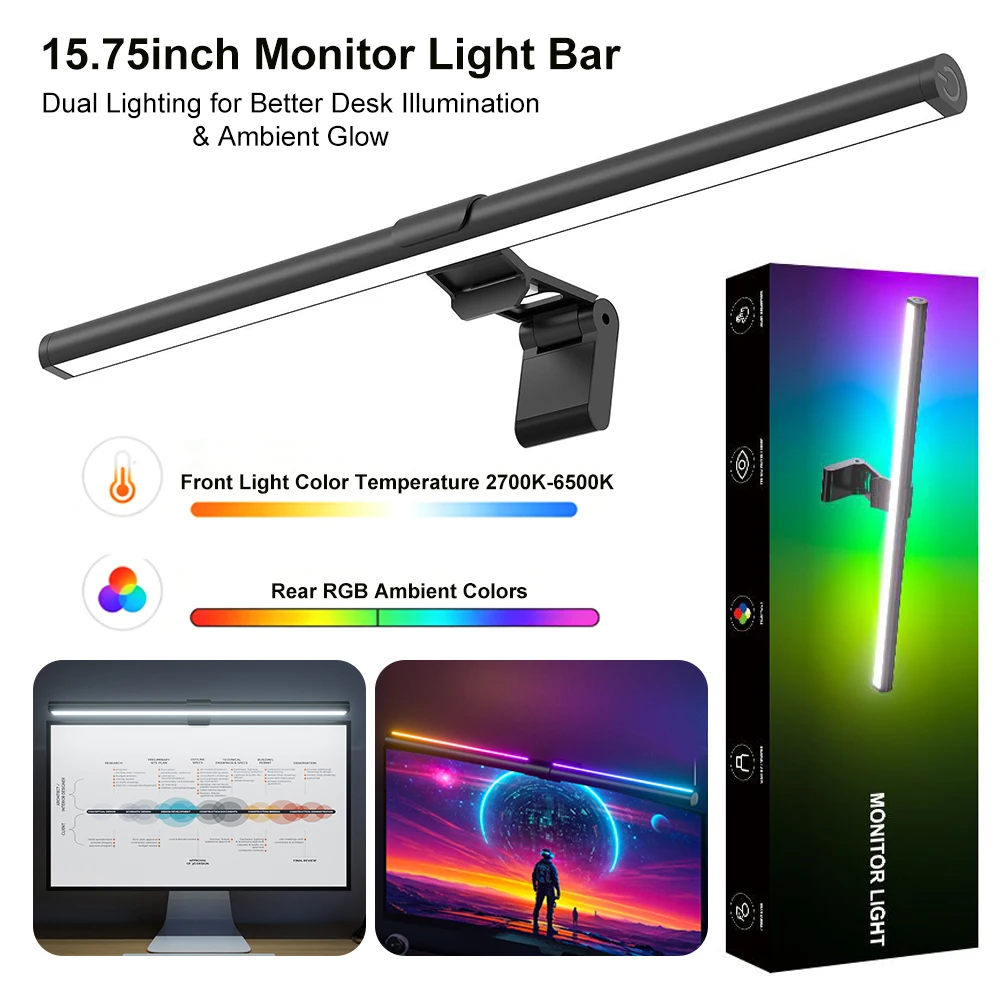 RGB RGB Color Changing Hanging Screen Lamp USB Powered Monitor Light Bar Stepless Dimmable Atmosphere Light for Home Office Gaming - Aliexpress Deal