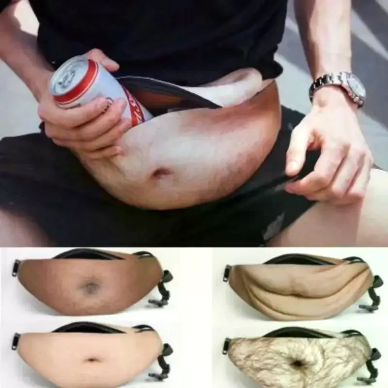 Realistic 3D Dad Belly Fanny Pack Hidden Storage Adjustable Waist Strap For Pranks Halloween Gifts