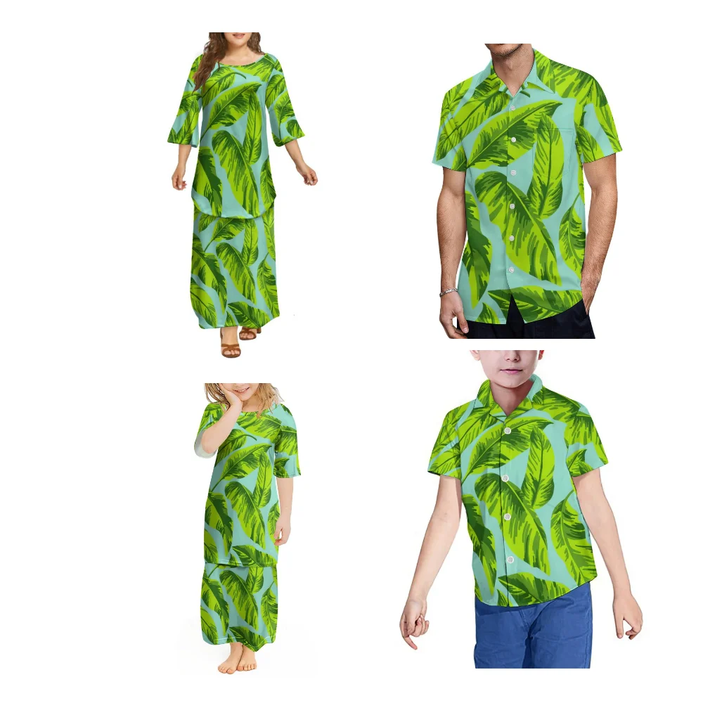 

Samoa Family Party Dress Wholesale Summer Polynesian Tribal Nation Print New Adult Children'S Shirt Women'S Puletasi Dress