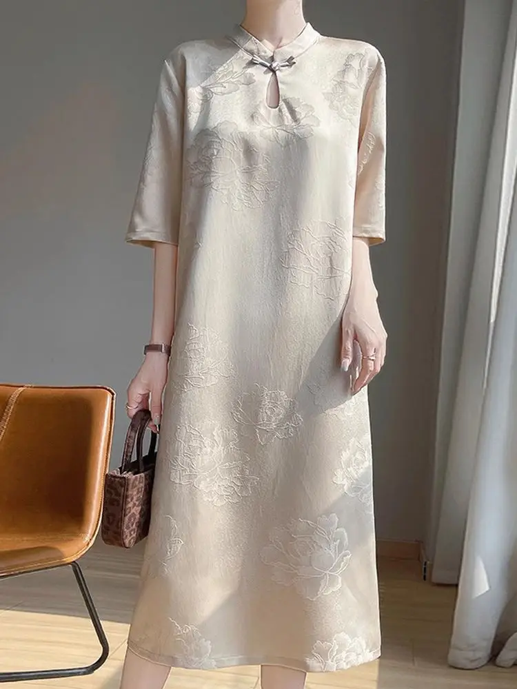 Ele Silk Satin Retro Improved  Loose New Chinese Sle National Dr Mother's Day Mom  Skirt