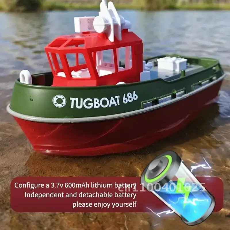 JIKEFUN 686 Радиоуправляемая лодка 2,4G 1/72 Мощный двойной мотор дальнего действия Беспроводной электрический буксир с дистанционным управлением Модель игрушки для мальчиков Подарок