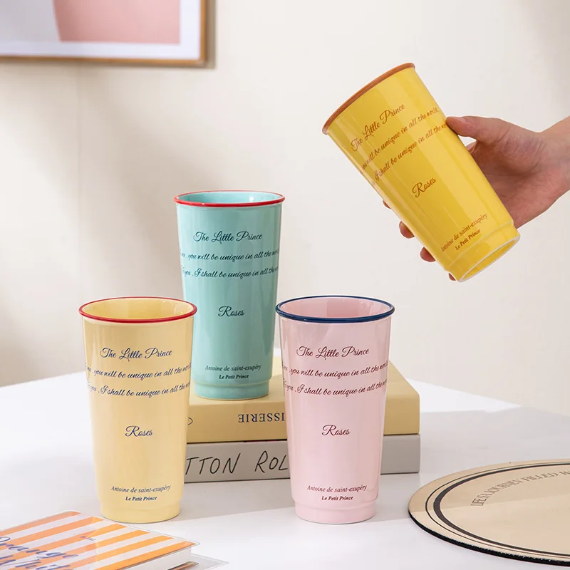 

Korean Ins Style Large Capacity Ceramic Mug Office Portable Water Drinking Cup Retro Paper Cup Shape for Children And Adults