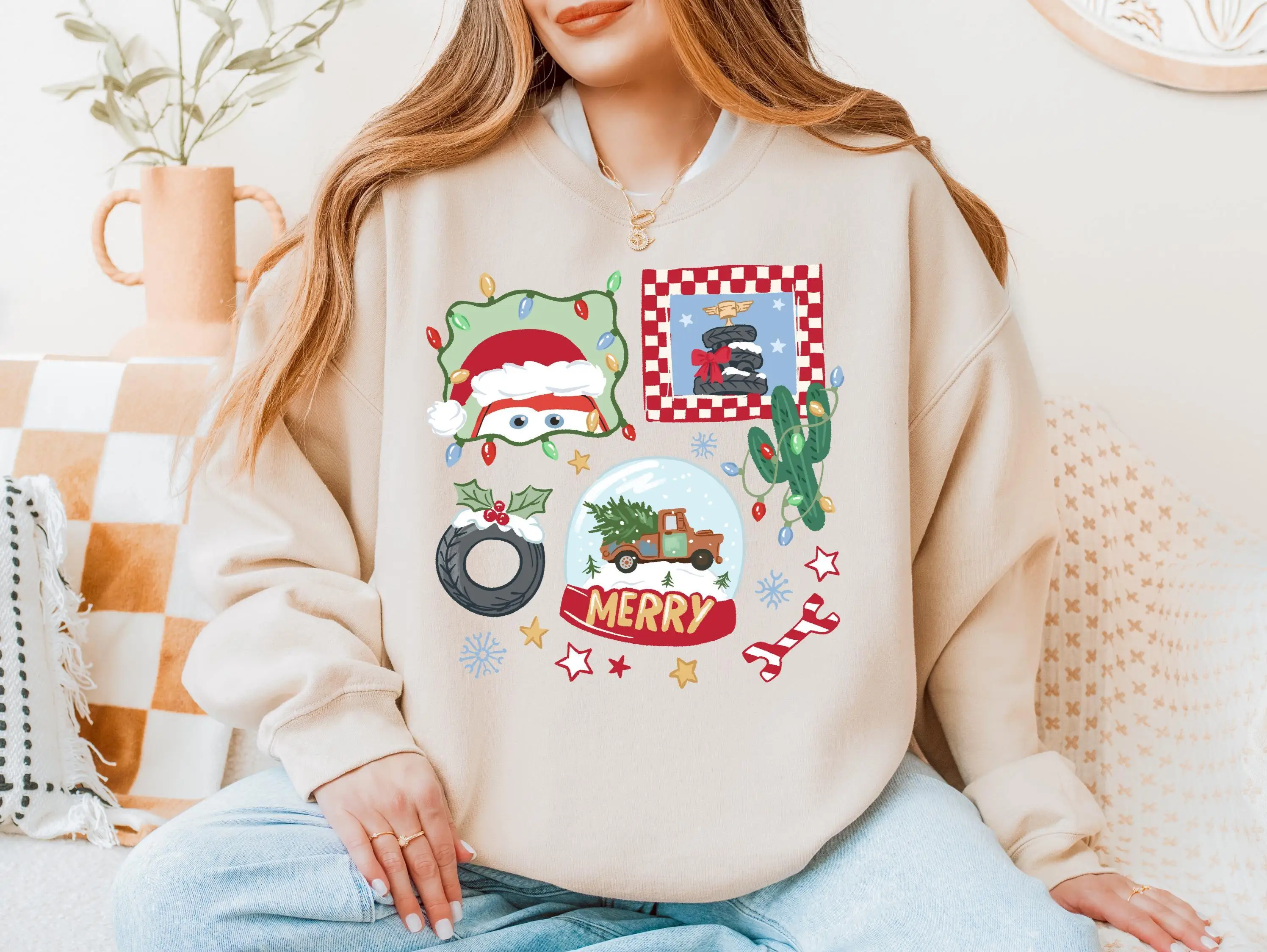 Sweat-shirt de Noël Disney Cars, pull de Noël de vacances, pull festif Pixar, haut d'hiver Lightning McQueen, cadeau pour enfants et adultes