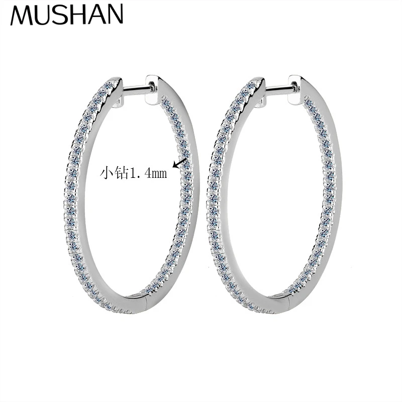 

MuShan Brand Jewelry 925 Sterling Silver Earrings Moissanite Diamond Huggie Evening for Her Real Gold Plated MST Patent Earring
