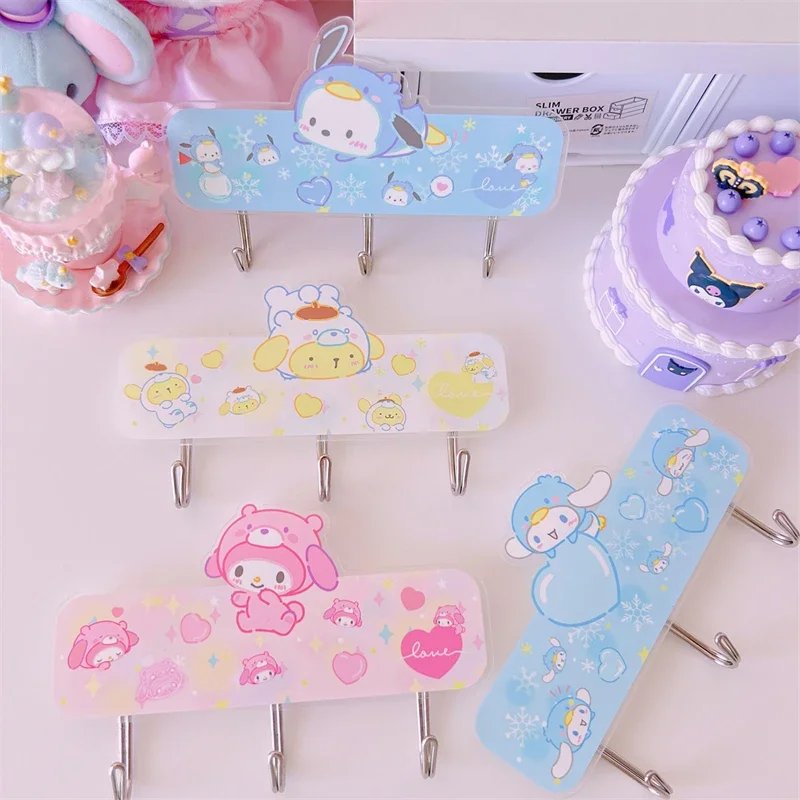 Sanrio Hello Kitty Door Hooks Cute Anime Cartoon Cinnamoroll My Melody Bathroom Bedroom No Trace Wall Adhesive Hook Holiday Gift